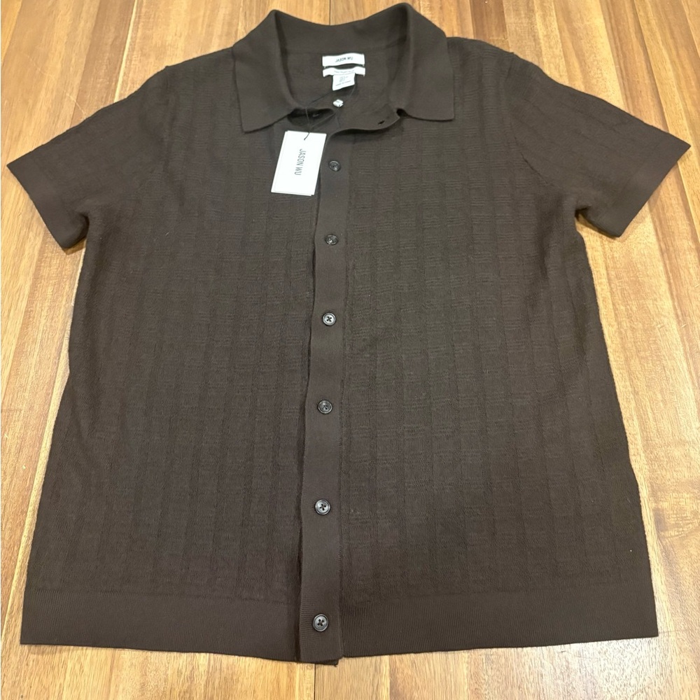 NWT Jason Wu 100% Merino Wool Knit Polo Cardigan Brown Size L
